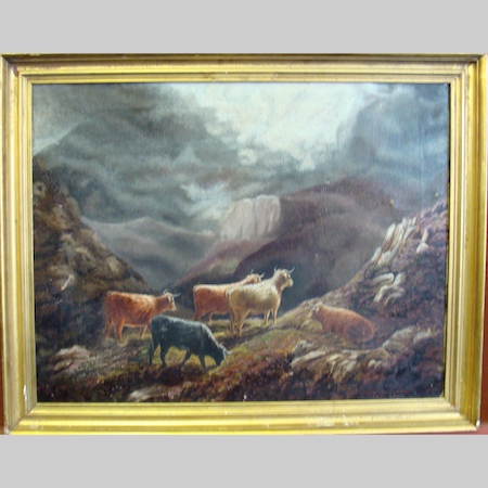 Scottish school, 19th century, cattle in a highland landscape, oil on canvas, 42 x 53cm