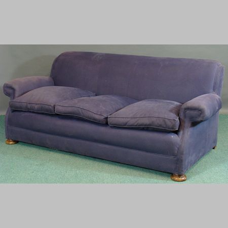 A 1920`s blue upholstered sofa, 198cm