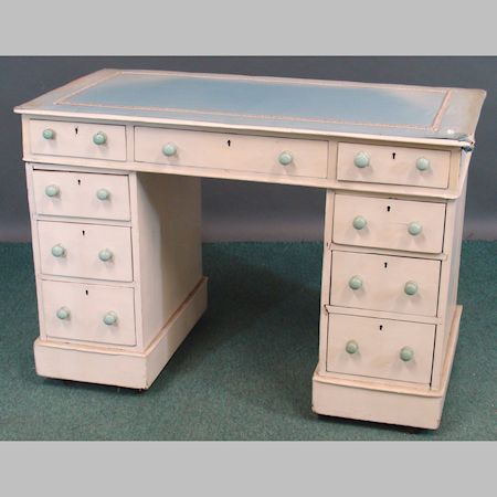 A Victorian white painted pine pedestal desk, 104cm