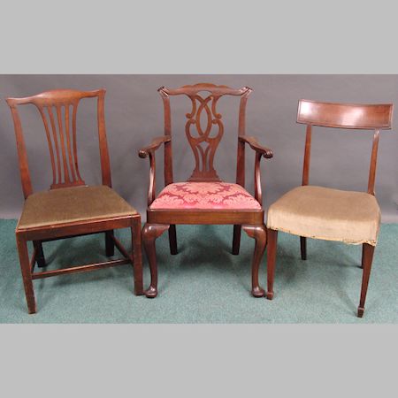 Two George III dining chairs, together with a Regency dining chair