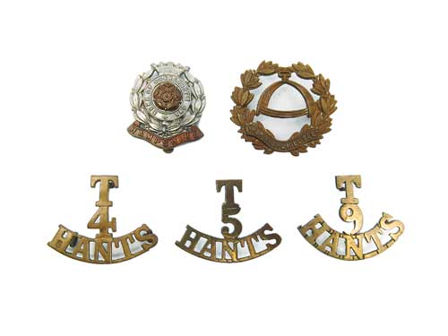 Selection of Hampshire Reg Badges and Titles cap badges include WW2 plastic economy ... Bi metal