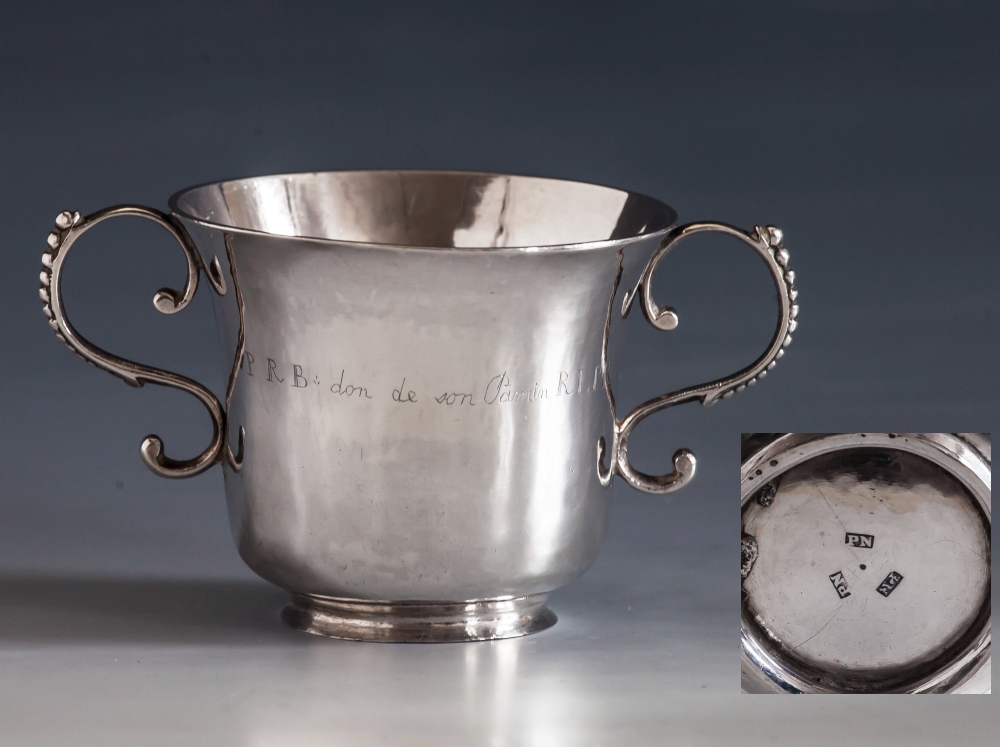 An 18th century silver Guernsey christening cup maker PN (c.1750, struck three times to base and