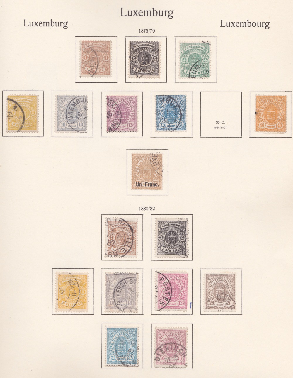 Europe collection in album. Luxembourg; 1859 to 1945 mint & used incl., 1865-75 30c & 40c, 1875 1c