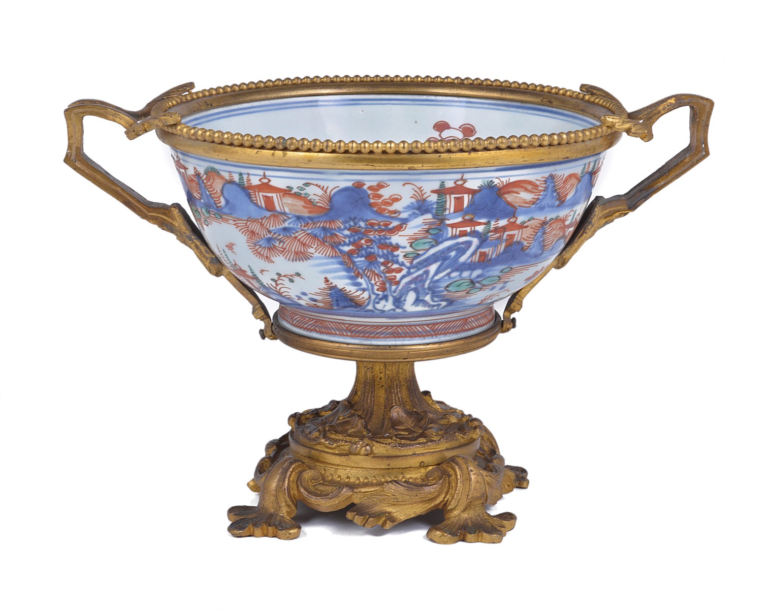 A GILT-BRONZE-MOUNTED CHINESE IMARI PORCELAIN BOWL, THE PORCELAIN LATE 18TH CENTURY, THE MOUNTS