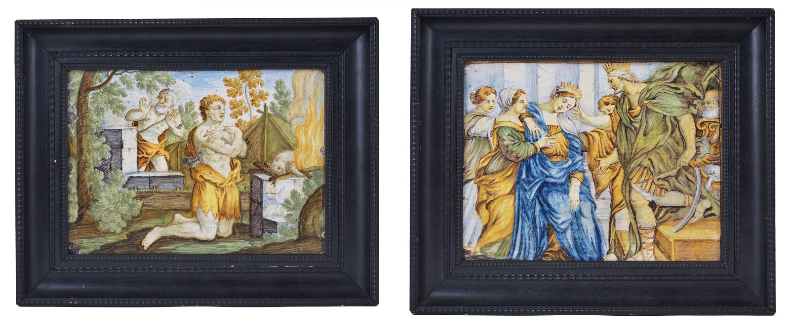 **TWO CASTELLI MAIOLICA PLAQUES, PROBABLY GENTILE WORKSHOP, CIRCA 1720-1730 rectangular, one with