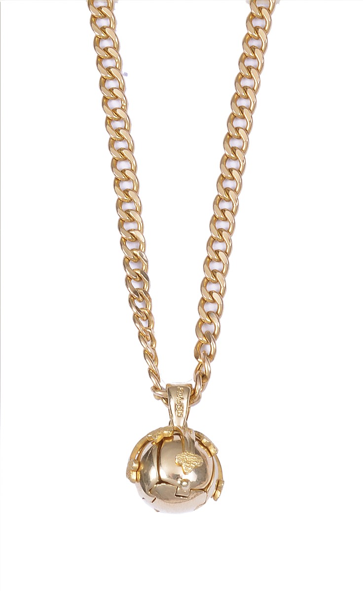 MASONIC ORB PENDANT opening to reveal cross with various Masonic symbols, on a 9 carat curb link