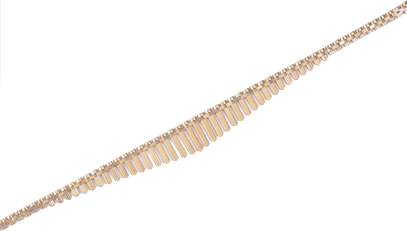 GOLD FRINGE NECKLACE, 1960s designed as an articulated row of fluted lozenge links, graduated to the