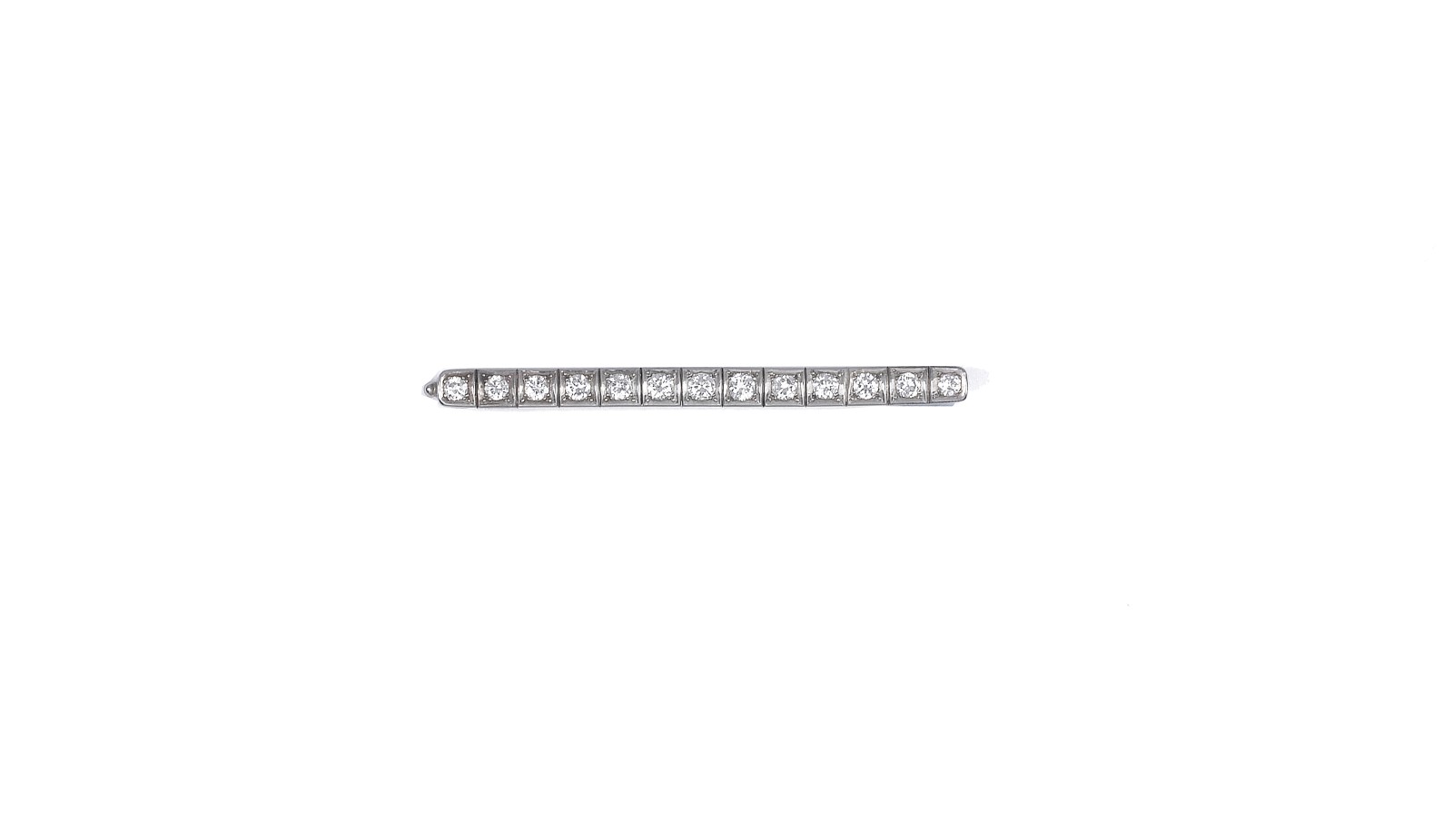 DIAMOND BROOCH designed as a row of brilliant-cut diamonds in box claw settings approx. 60mm long