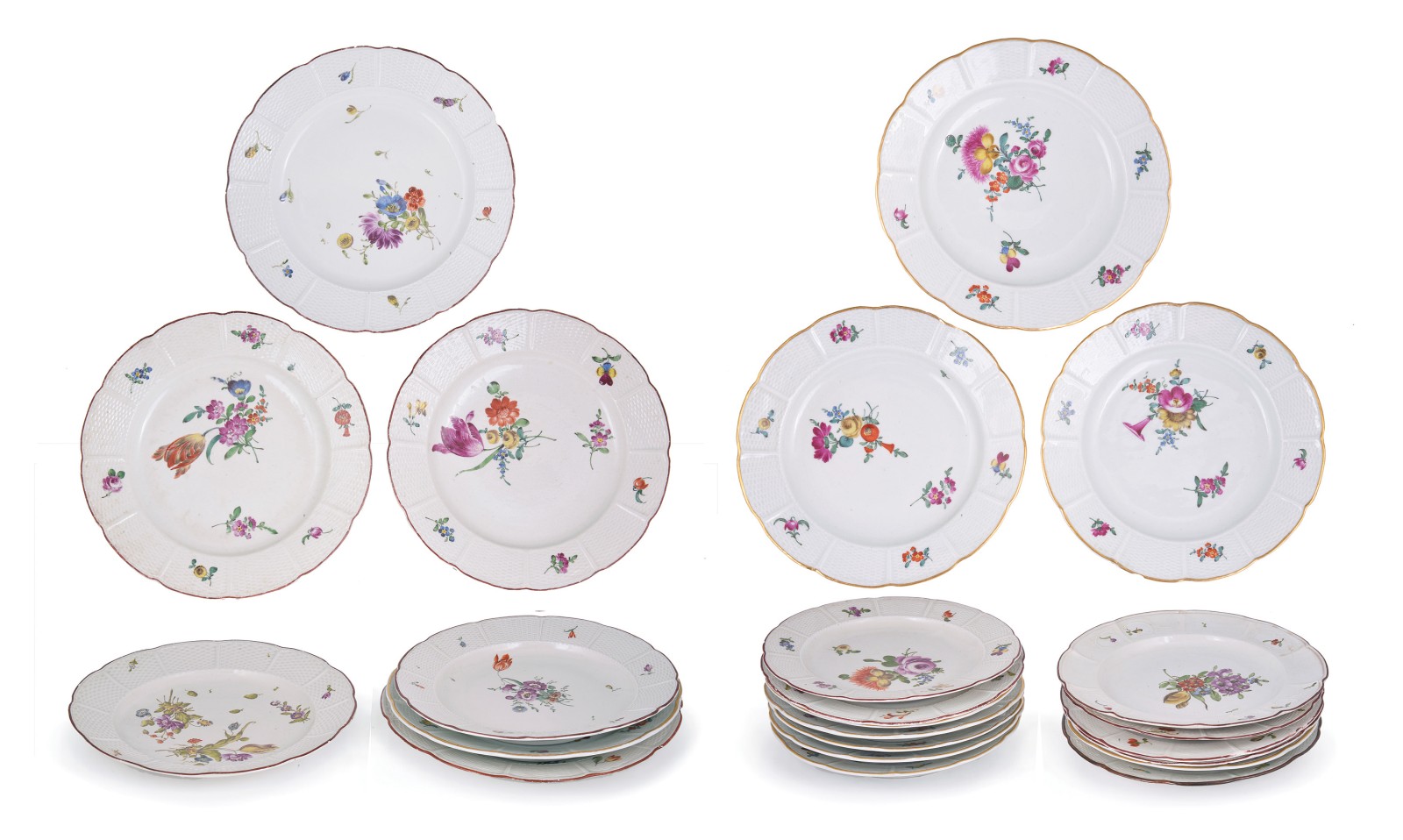 A SET OF ELEVEN LUDWIGSBURG PLATES, CIRCA 1800 painted with floral sprays surrounded by scattered