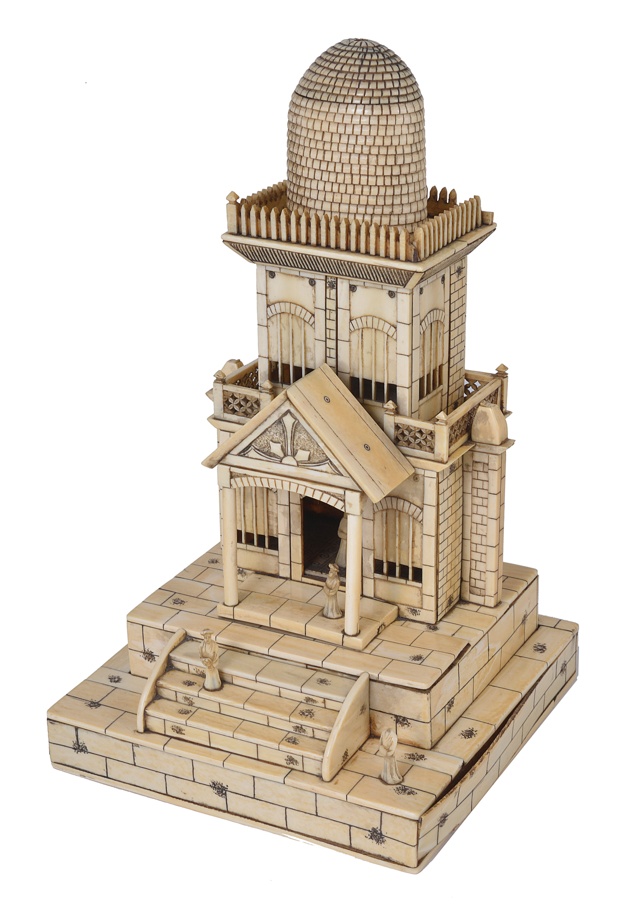 AN IVORY MODEL OF A SHRINE, PROBABLY BENGAL (CALCUTTA), EARLY 20TH CENTURY stepped square base