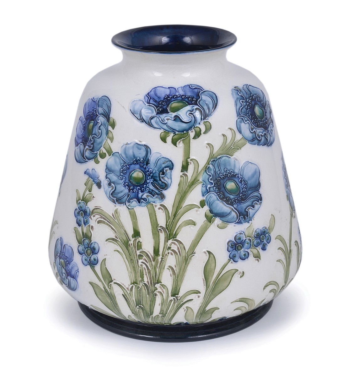 BLUE POPPIES: A MOORCROFT FLORIAN WARE VASE, CIRCA 1903-04 tube lined with blue poppies and green