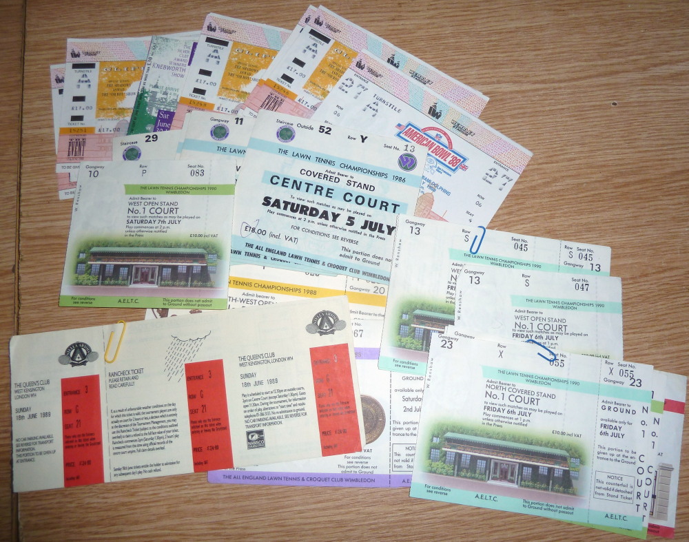 A selection of Wimbledon and other 1990`s ticket stubs