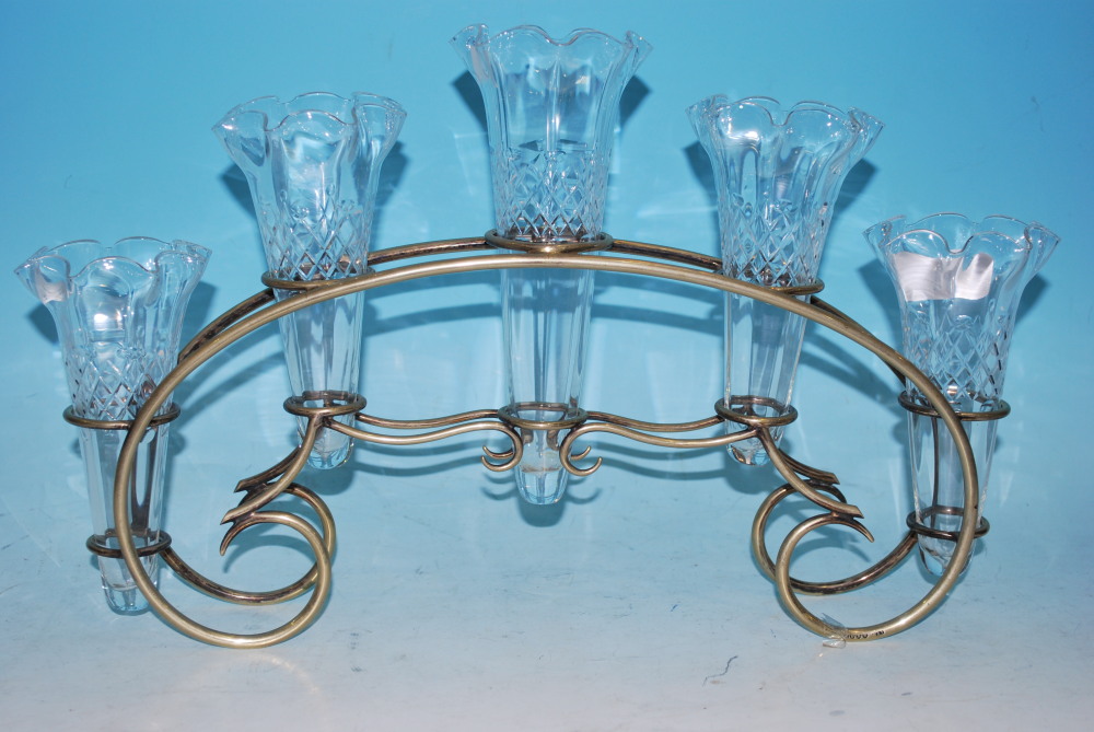 A 5 flute silver plated table centre, length 17"