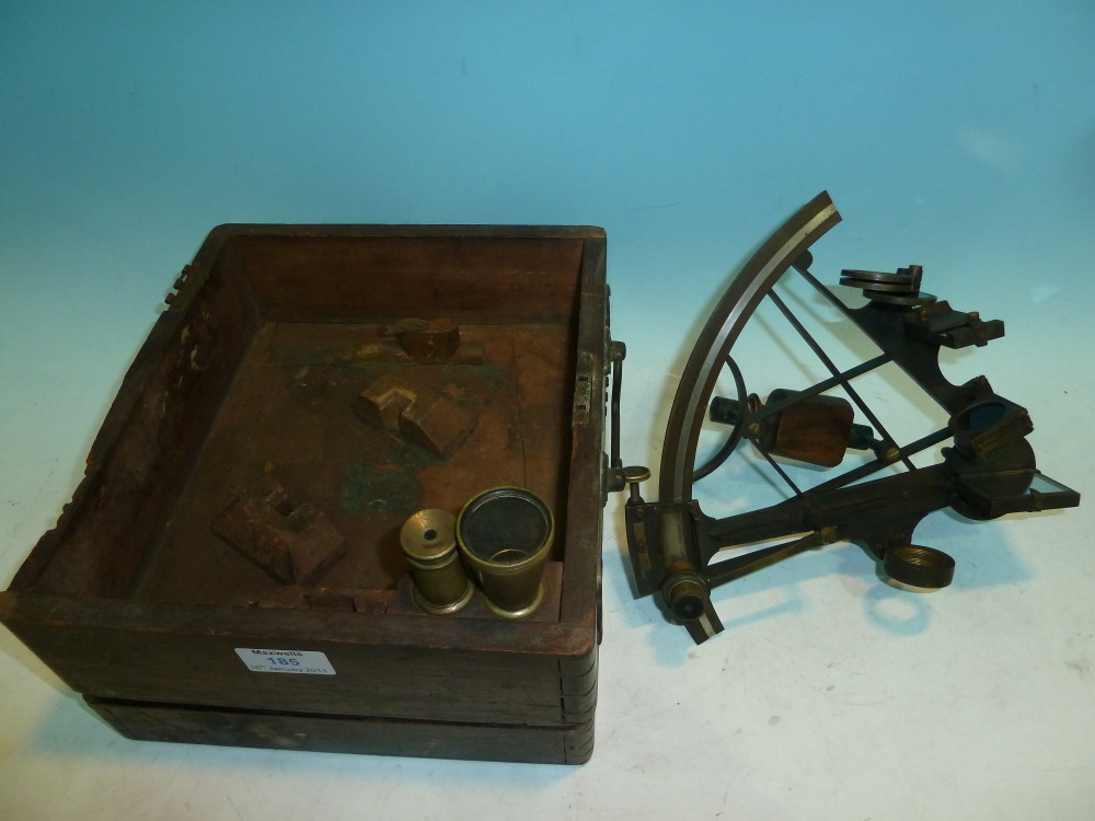 A lacquered brass sextant with silvered scale and vernier, by W F Cannon, 175 High St, Shadwell,