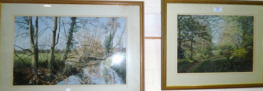 Marie Tonge: Woodland landscape, watercolour, signed, 14" x 16", framed and glazed; a similar