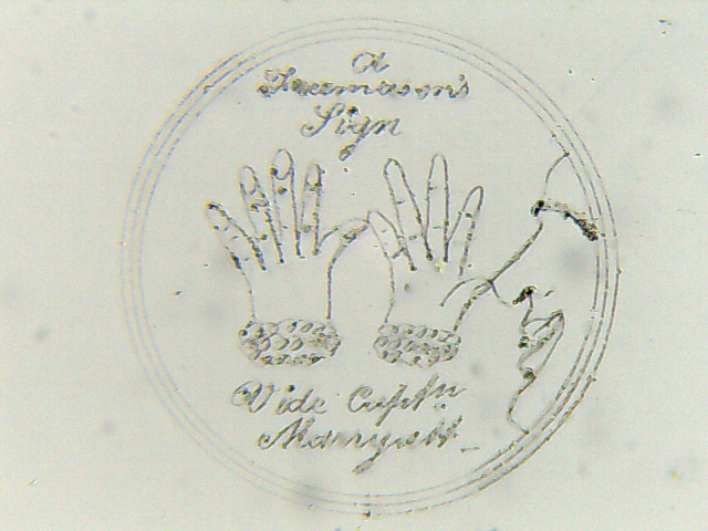 A rare hand engraved microscope slide of a Freemason`s Sign, written with a diamond by W Webb,