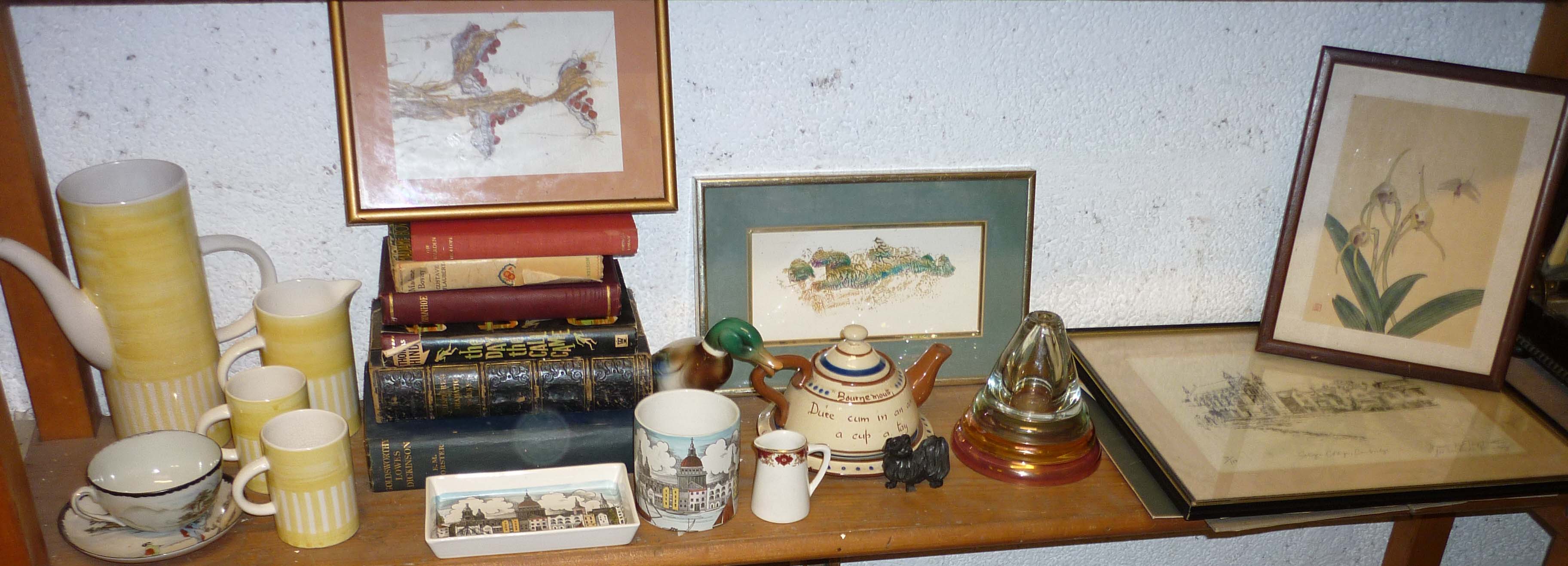 Devonware teapot and stand, books, glassware, pictures etc