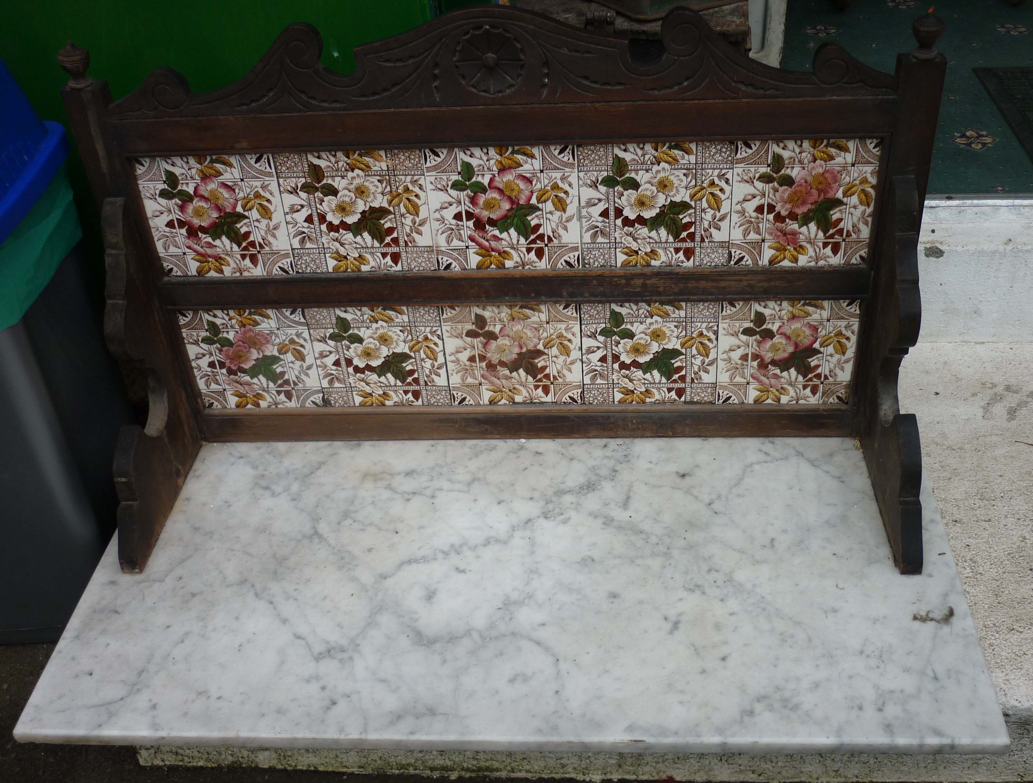 Edwardian marble washstand top with tiled back