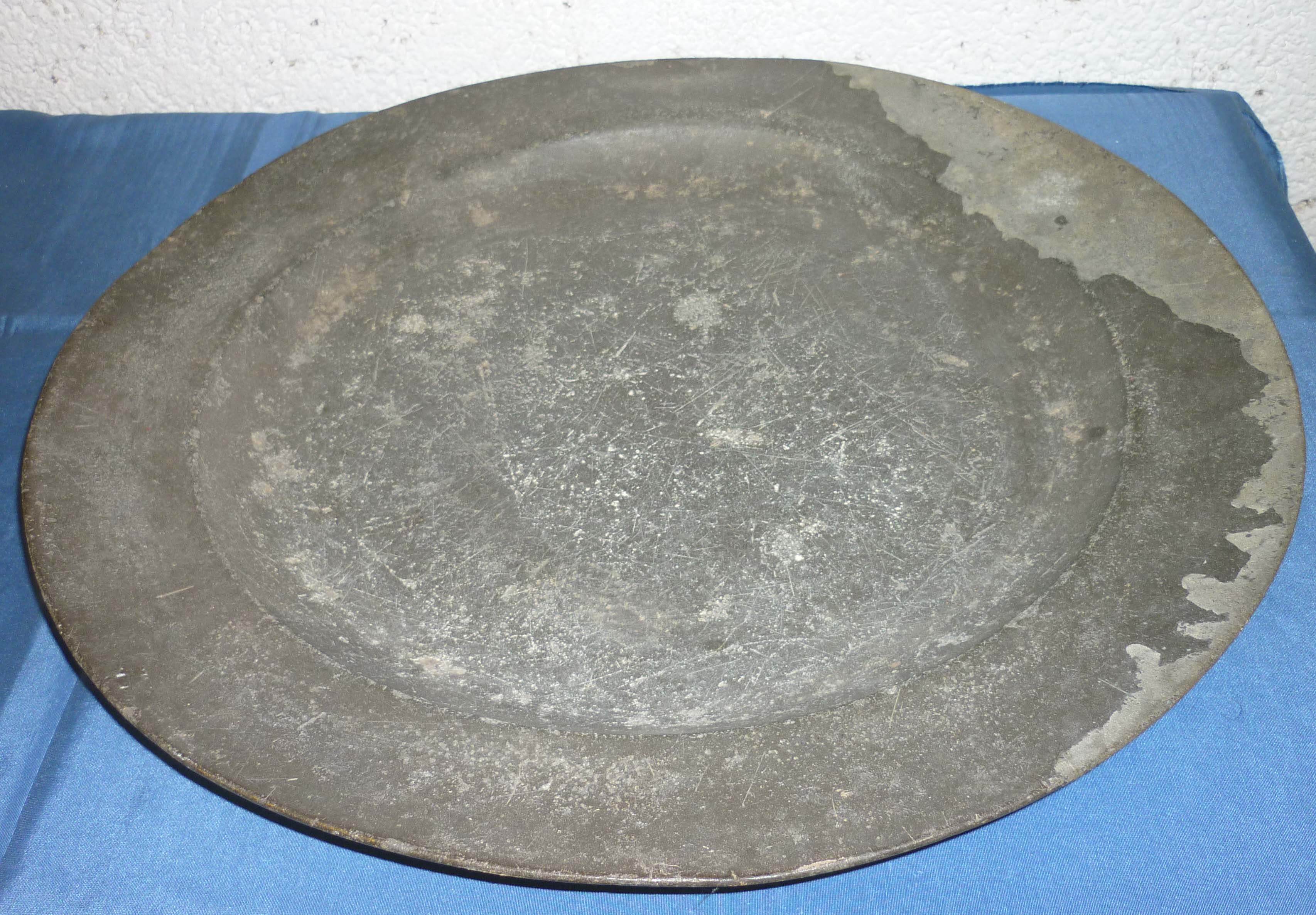 Late 19th century English pewter charger 16.5” diameter