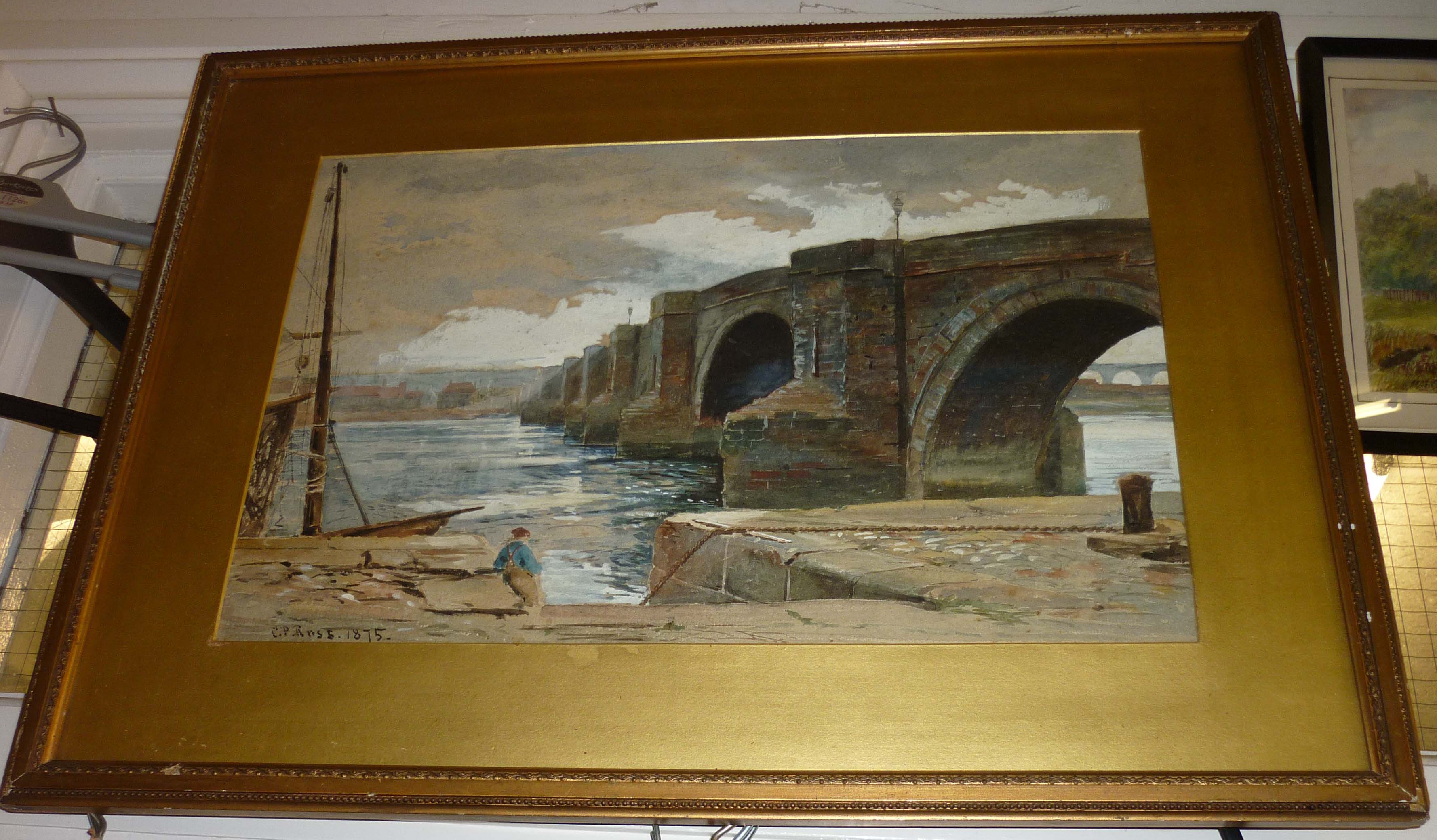 Berwick on Tweed watercolour of old bridge, signed C.P Ross 1875