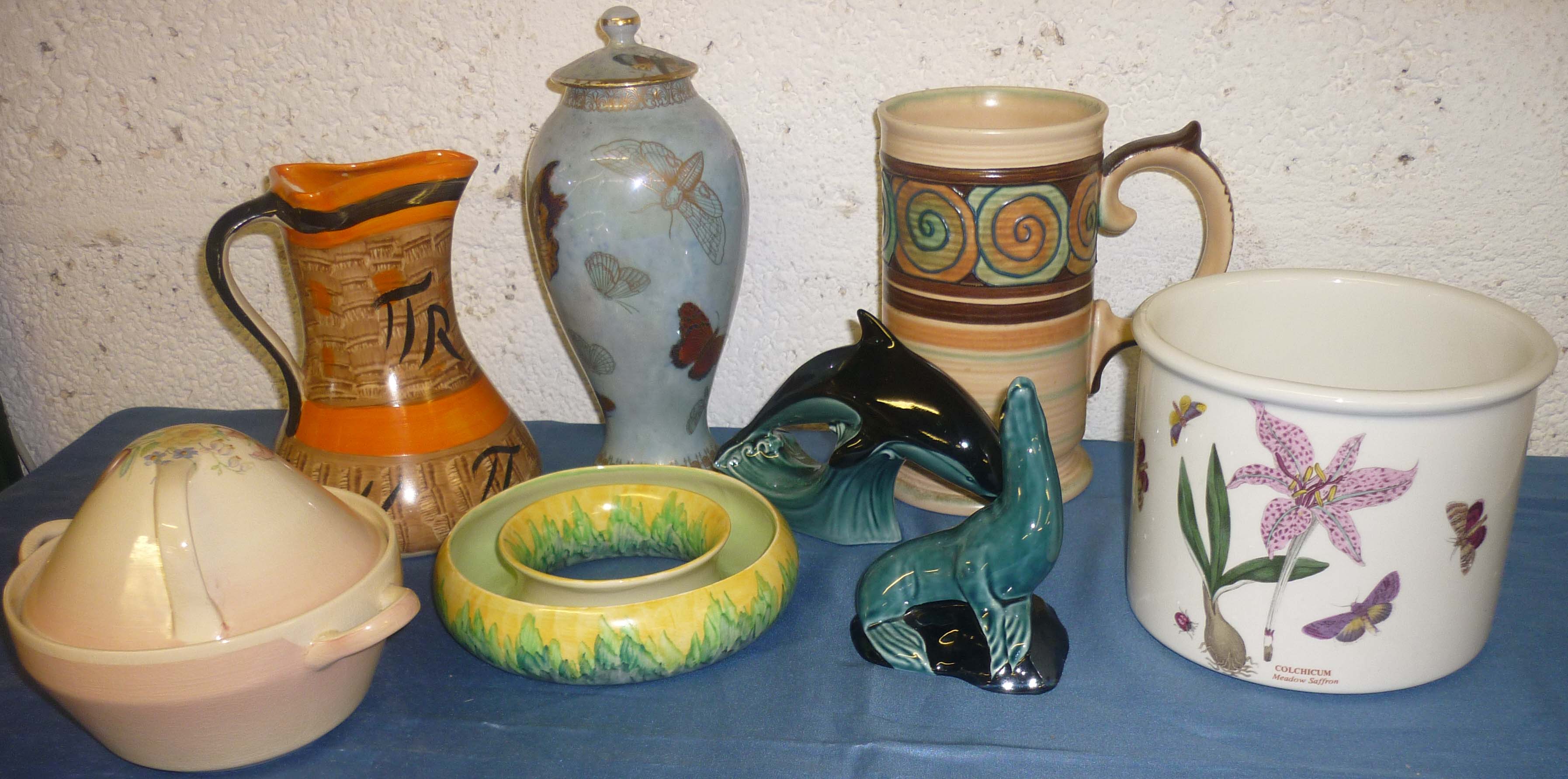 Pottery incl. Poole dolphin, sea lion plus Myott jug, Carlton Ware etc