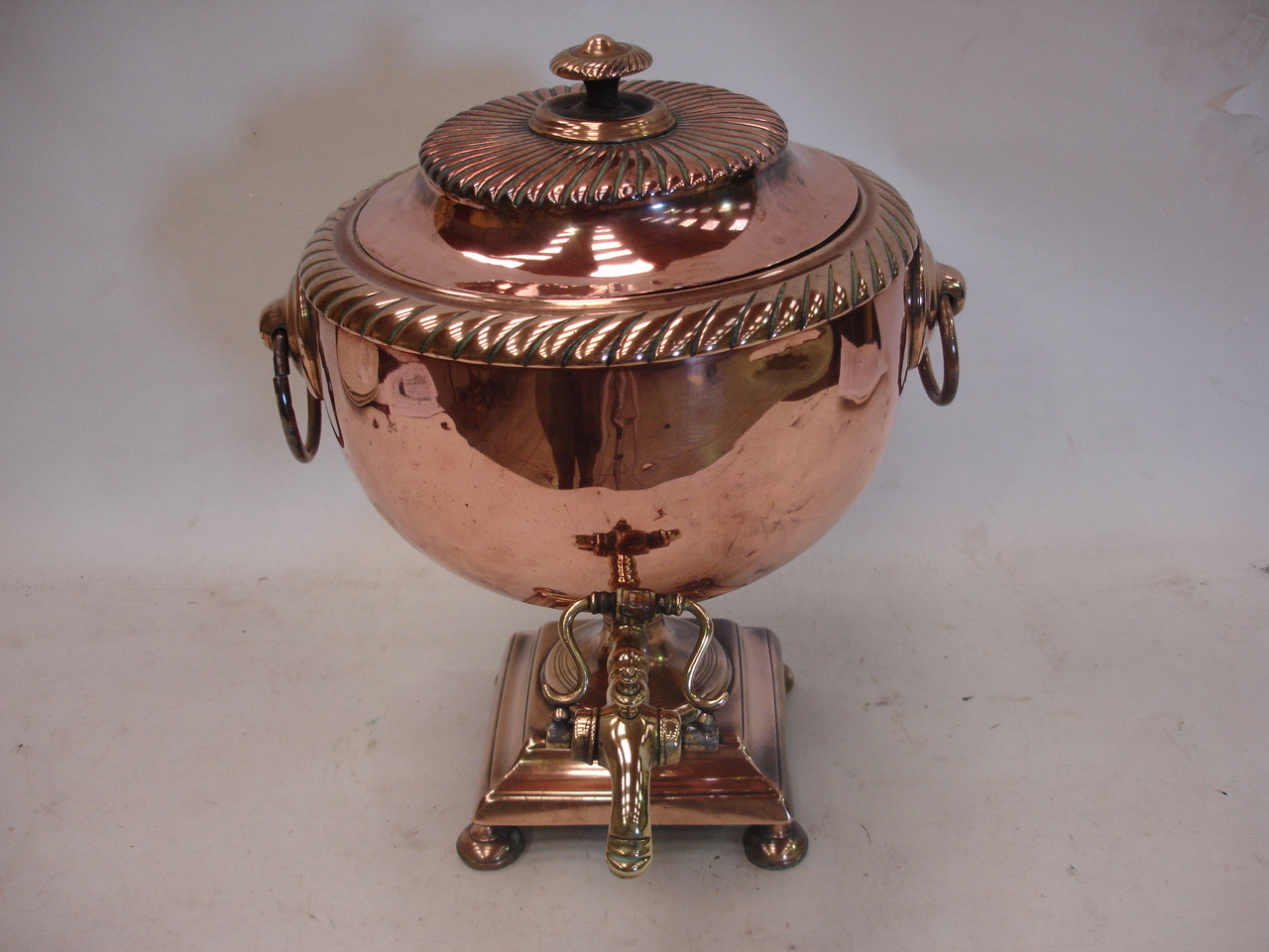 19th century copper and brass samovar, 15" high