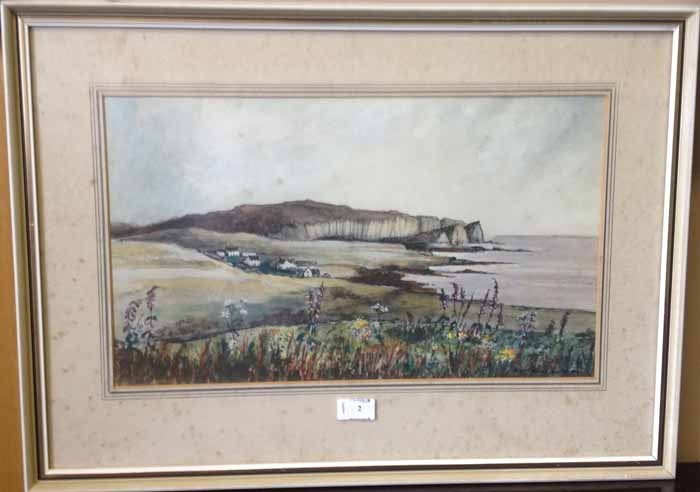 DAISY BUDGE ISLE OF ORONSAY COASTLINE watercolour, signed 29cm x 49cm mounted, framed and glazed