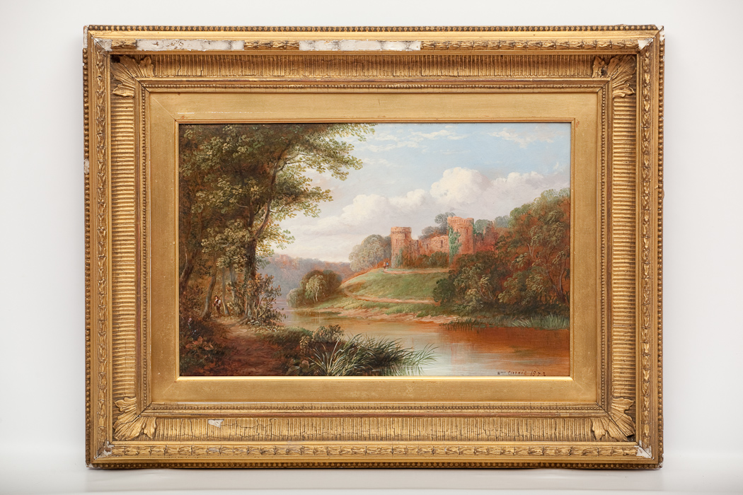 WILLIAM CURRIE (SCOTTISH 19TH CENTURY) BOTHWELL CASTLE oil on canvas, signed and dated 1873 30cm x