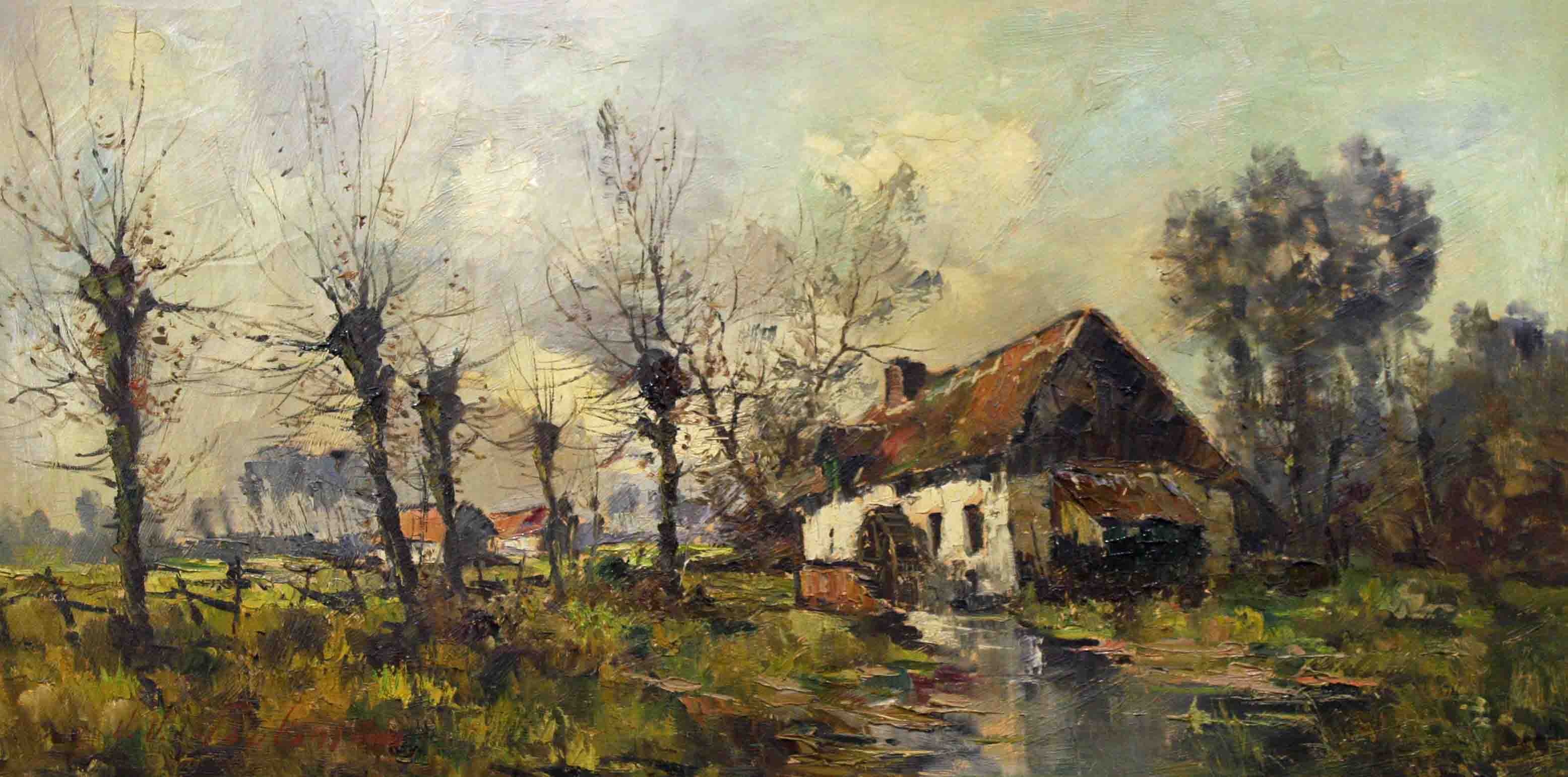 EARLY 20TH CENTURY CONTINENTAL SCHOOL"Winter Landscape with Old Mill," oil on canvas, 24in (60cm)