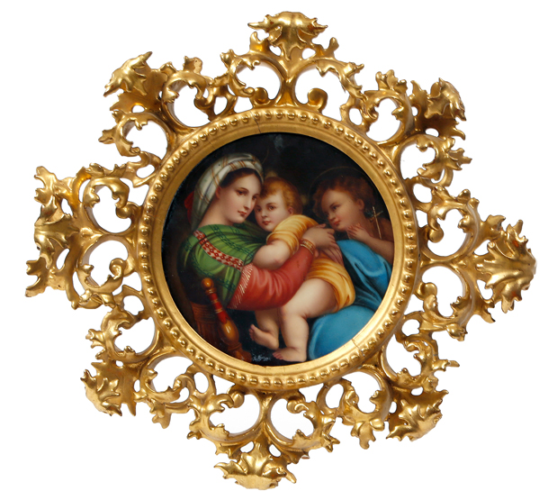 AFTER RAFFAELLO SANZIO (1483-1520)
"La Madonna Della Seggiola"  on circular porcelain panel, in