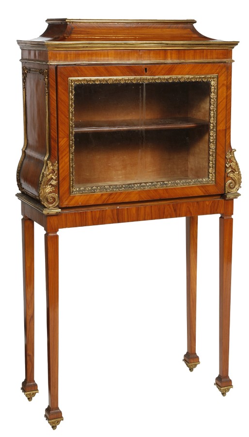 A very unusual kingwood banded and brass mounted French vitrine, 19th century, the domed top above a