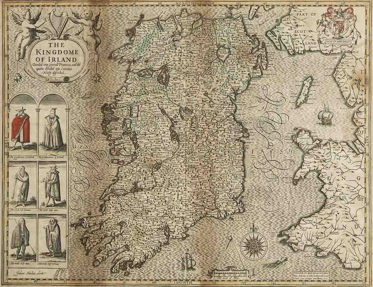 John Speed
The Kingdom of Ireland
1676, handcoloured and in good condition
16in (41cm)h x 21.5in (