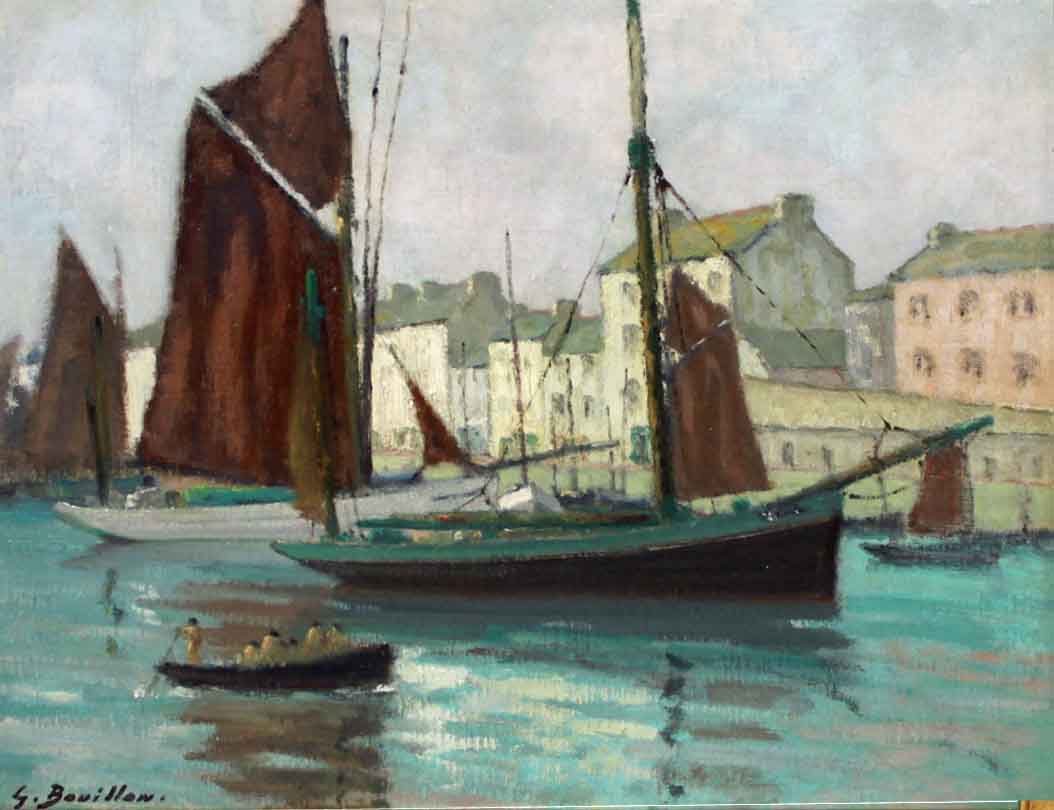 GEORGES BOUILLON (1841-1892), Fishing Boats in a Harbour, oil on canvas, signed lower left, 17.