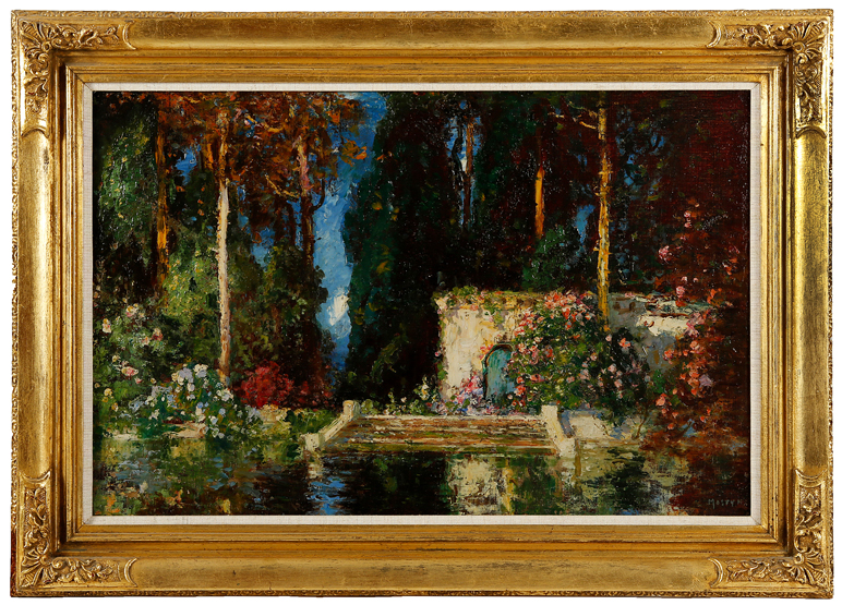 THOMAS EDWIN MOSTYN (1864-1930) The Garden Pool, O.O.C., signed lower right, 19in (48cm)h x 29in (