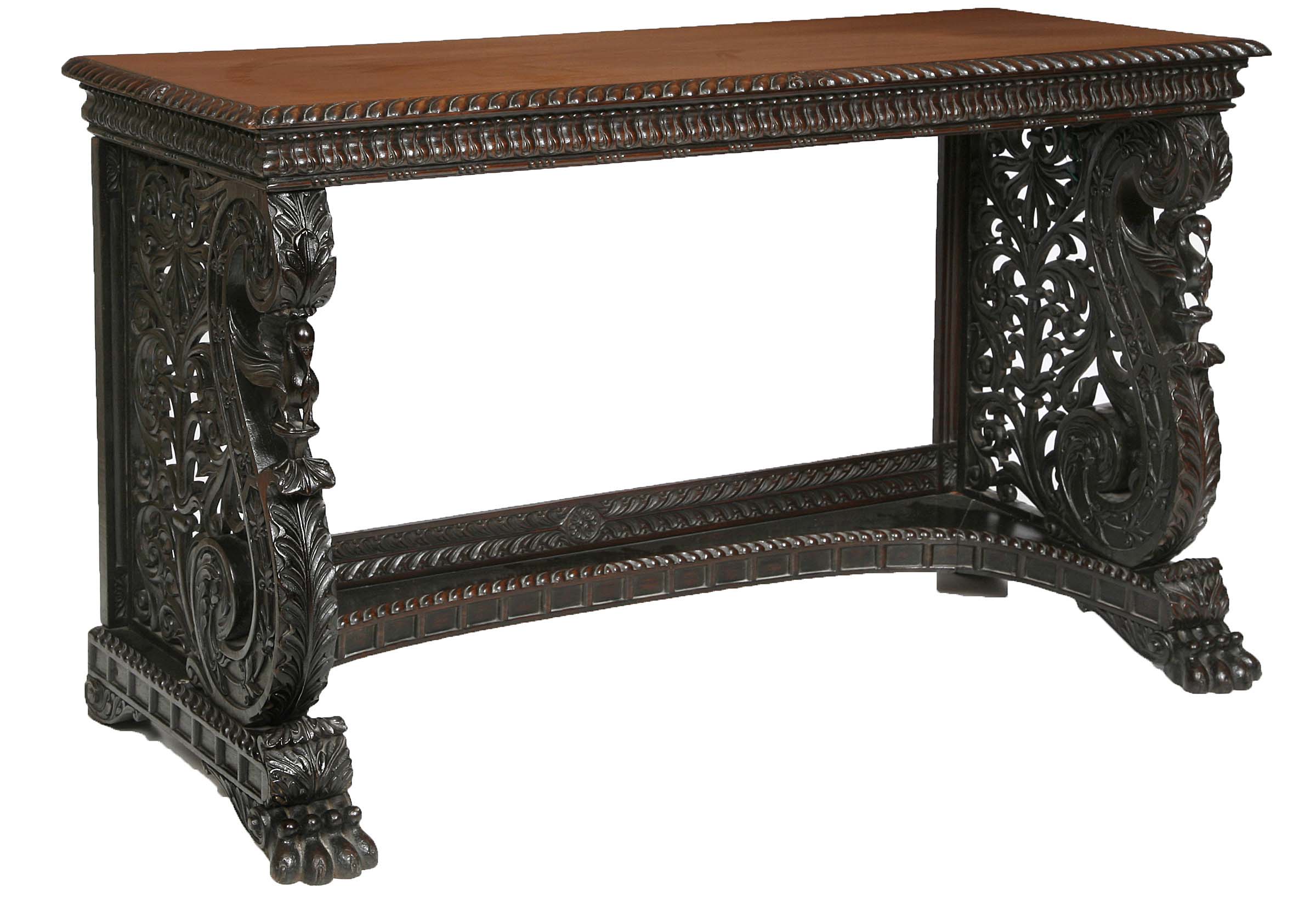 AN ANGLO INDIAN SIDE OR CONSOLE TABLE, 
c.1830, the rectangular top with a gadroon top raised on two