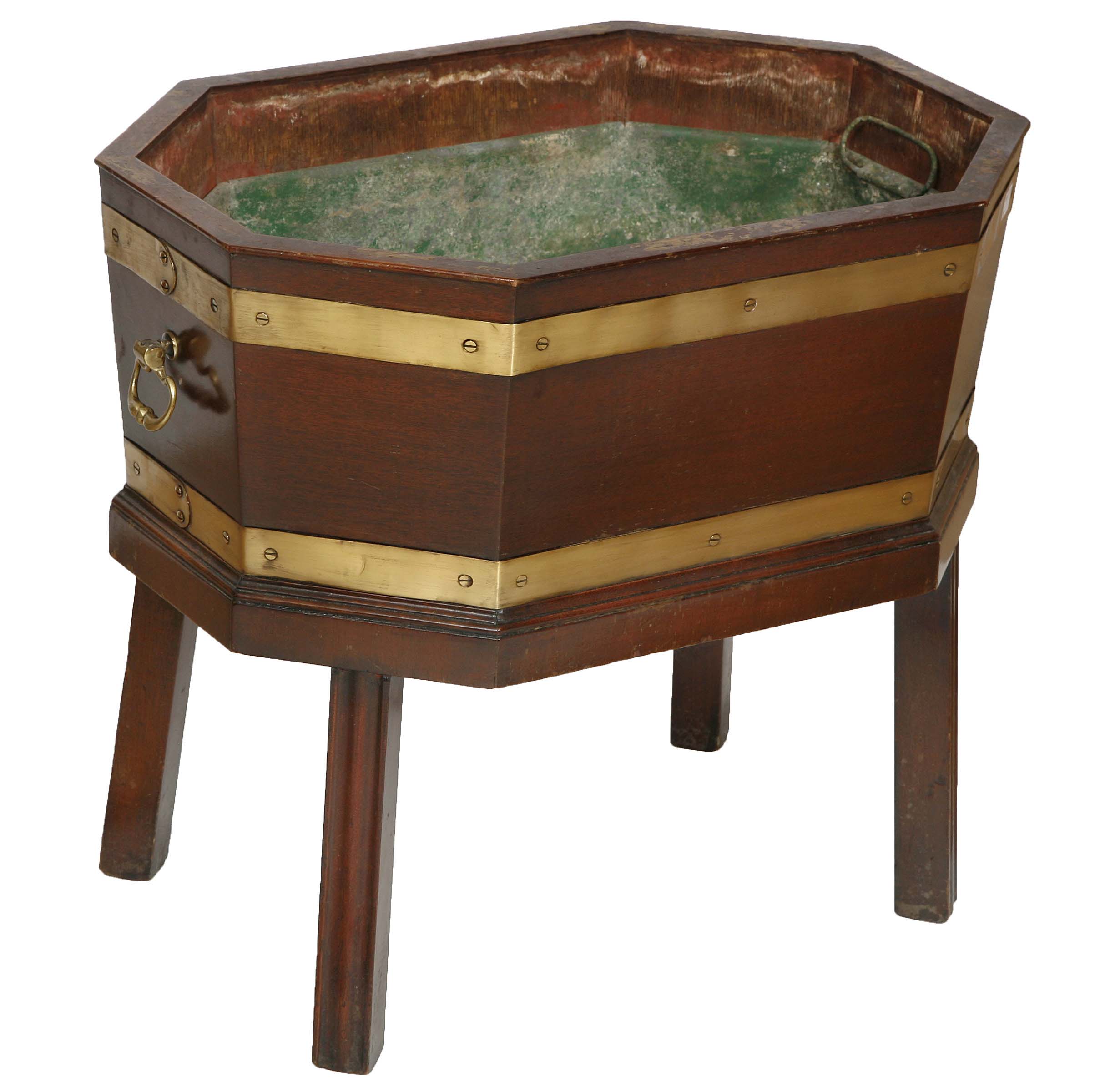 A BRASS BOUND MAHOGANY WINE COOLER, 
George III Style, circa 1900, of octagonal form, with brass