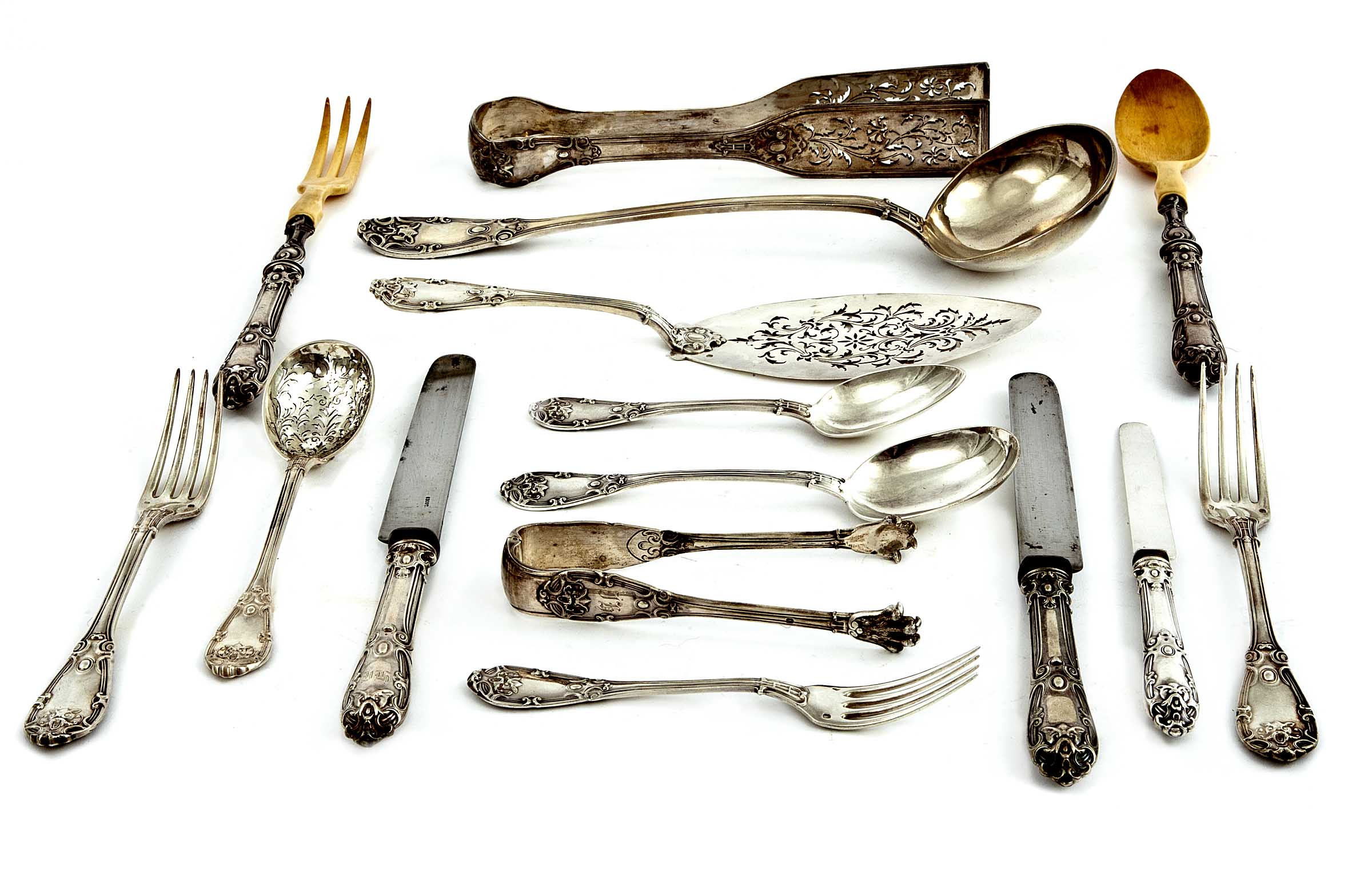 A COMPREHENSIVE CANTEEN OF CUTLERY BY ODIOT OF PARIS, 20th century, comprising: eighteen heavy