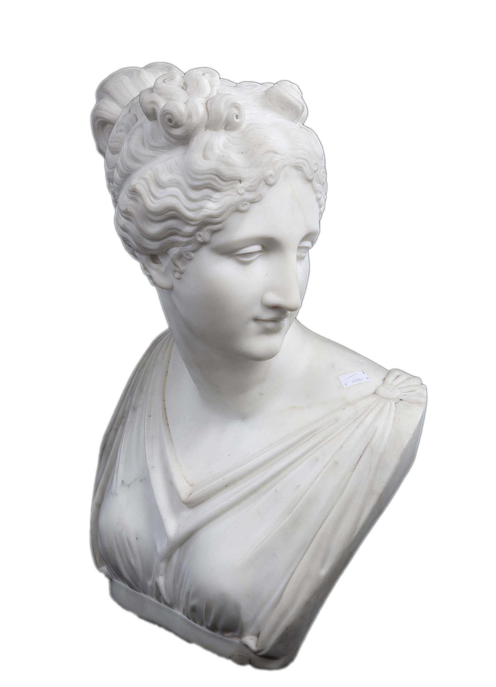 ##WITHDRAWN##A FINE CARVED BUST OF DIANA, 19th century, head and shoulders, 21.5in (55cm) high. (1)