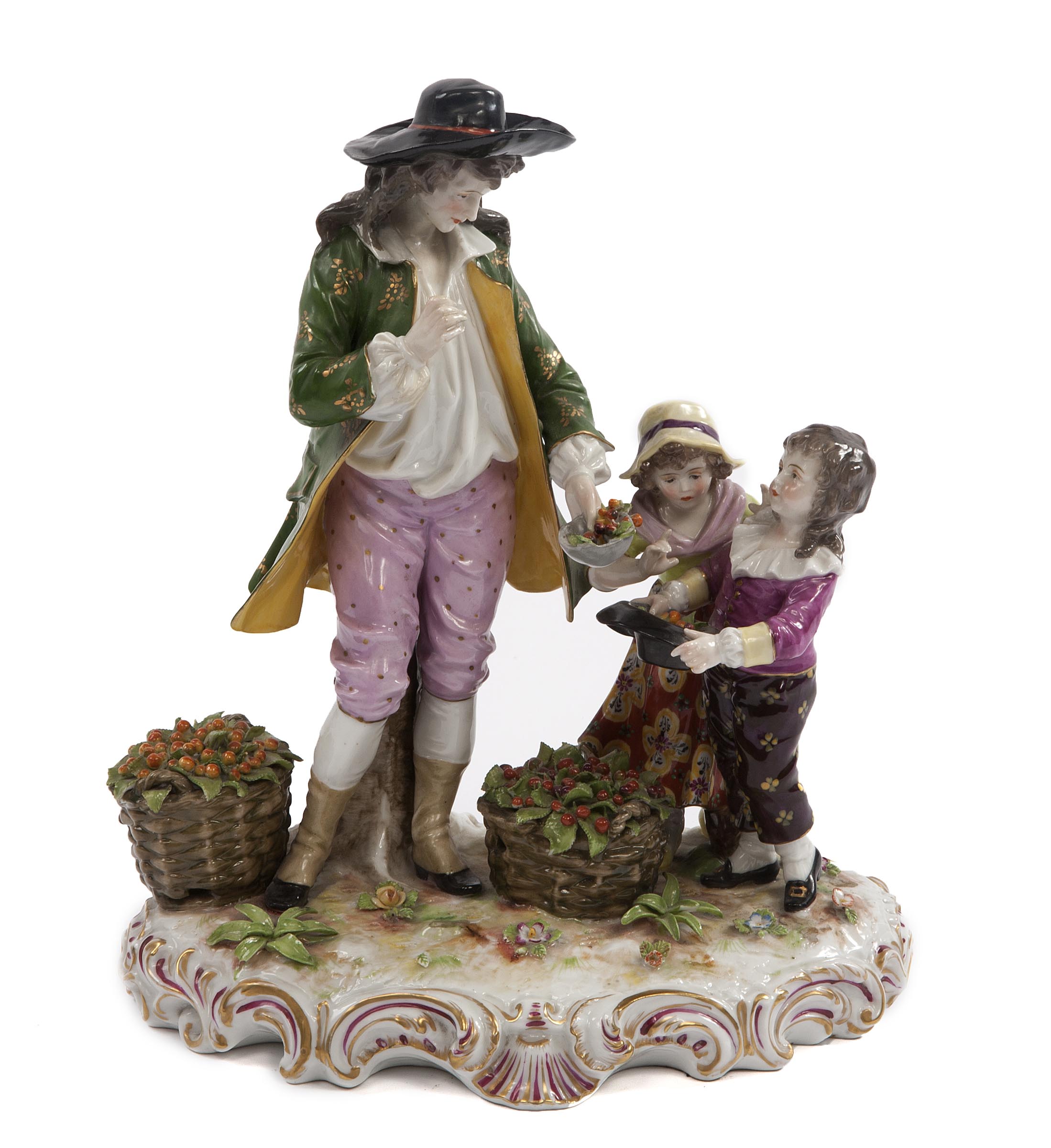 A CONTINENTAL PORCELAIN GROUP, early 20th century, modelled with boy and girl and young man, with