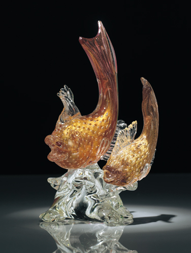 MURANO. GRUPPO IN VETRO SOMMERSO, DALLA VENEZIA MARTINUZZI MURANO, ANNI `50, a forma di pesci