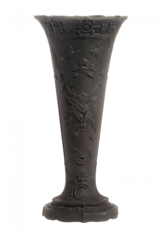 A WEDGWOOD BLACK BASALT ELIZABETHAN VASE, 29cm h, impressed marks, c1900 ++In fine condition