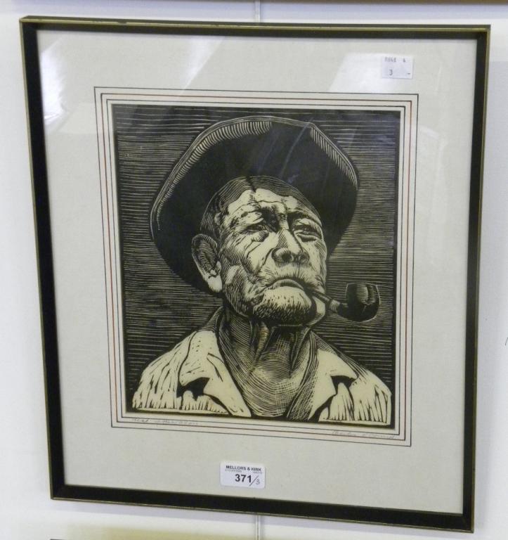 CHARLES O`CONNOR - HEAD OF A MAN, LINOCUT, SIGNED ON THE MOUNT AND INSCRIBED AND TWO OTHER