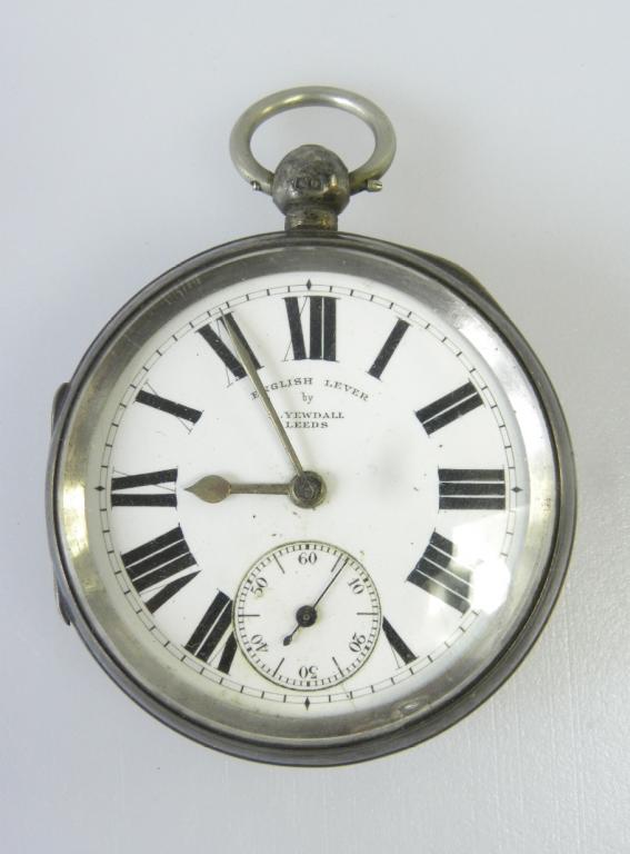 A VICTORIAN SILVER LEVER WATCH WITH ENAMEL DIAL INSCRIBED ENGLISH LEVER BY A YEUDALL, LEEDS, CHESTER