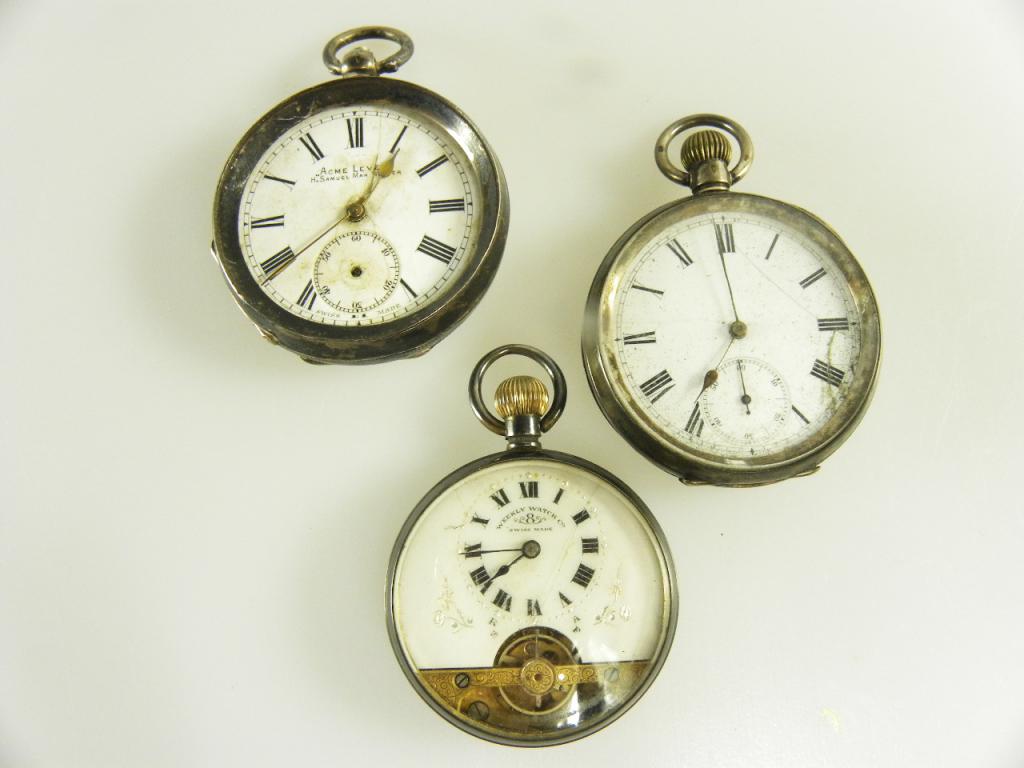 THREE VARIOUS SILVER LEVER/KEYLESS LEVER WATCHES, LATE 19TH C