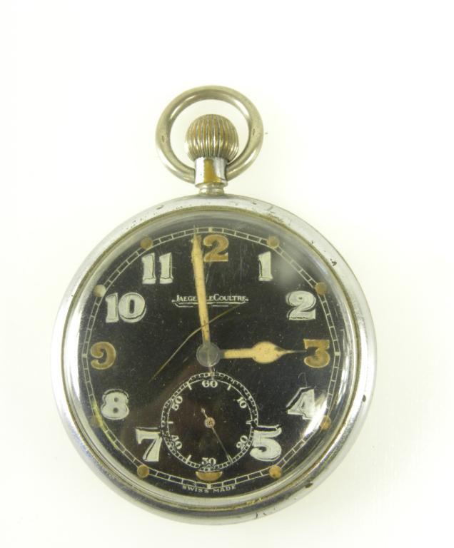 A JAEGER LECOULTRE CHROMIUM PLATED BRASS MILITARY ISSUE KEYLESS LEVER WATCH, C1940