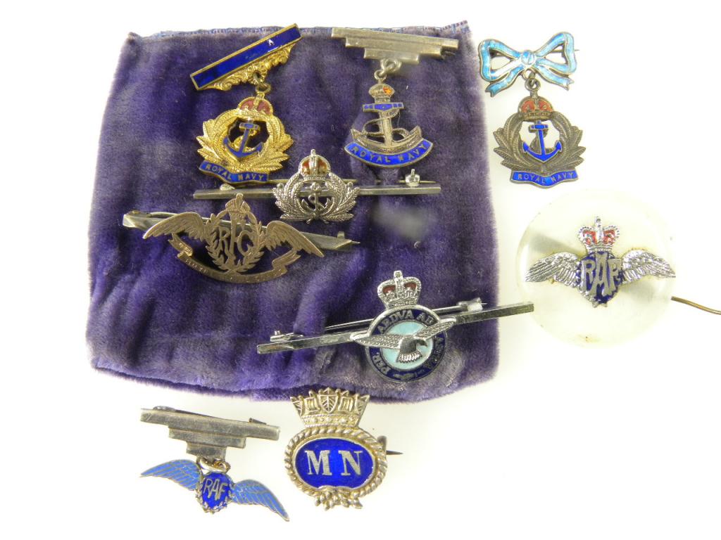 EIGHT SILVER AND OTHER REGIMENTAL AND OTHER SWEETHEART BROOCHES