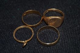 Three 9ct Gold rings to include a wedding band and one 18ct Gold ring