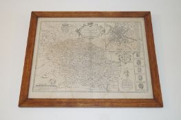 The West Riding of Yorkshire 1610. Johan Speede. Framed map.