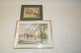 Two watercolours of Sion Hill, Clifton Bristol, by Ian McKeag and Deborah Jones