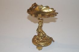 French gilt pedestal dish modelled as a shell with merman